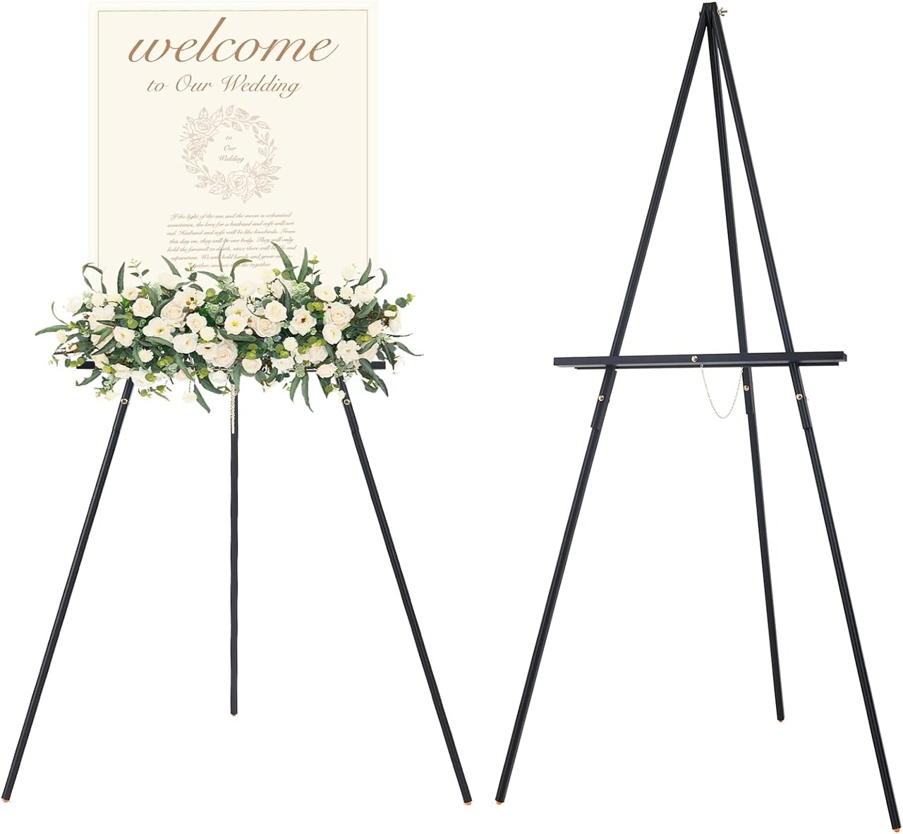 MEEDEN Beech Wood Display Wedding Easel Stand, Max Height 64'' Holds Up to 40"/11lb, Walnut Wooden A-Frame Tripod Studio Artist Floor Easel for Wedding Sign, Poster, Canvas, Show, Presenting